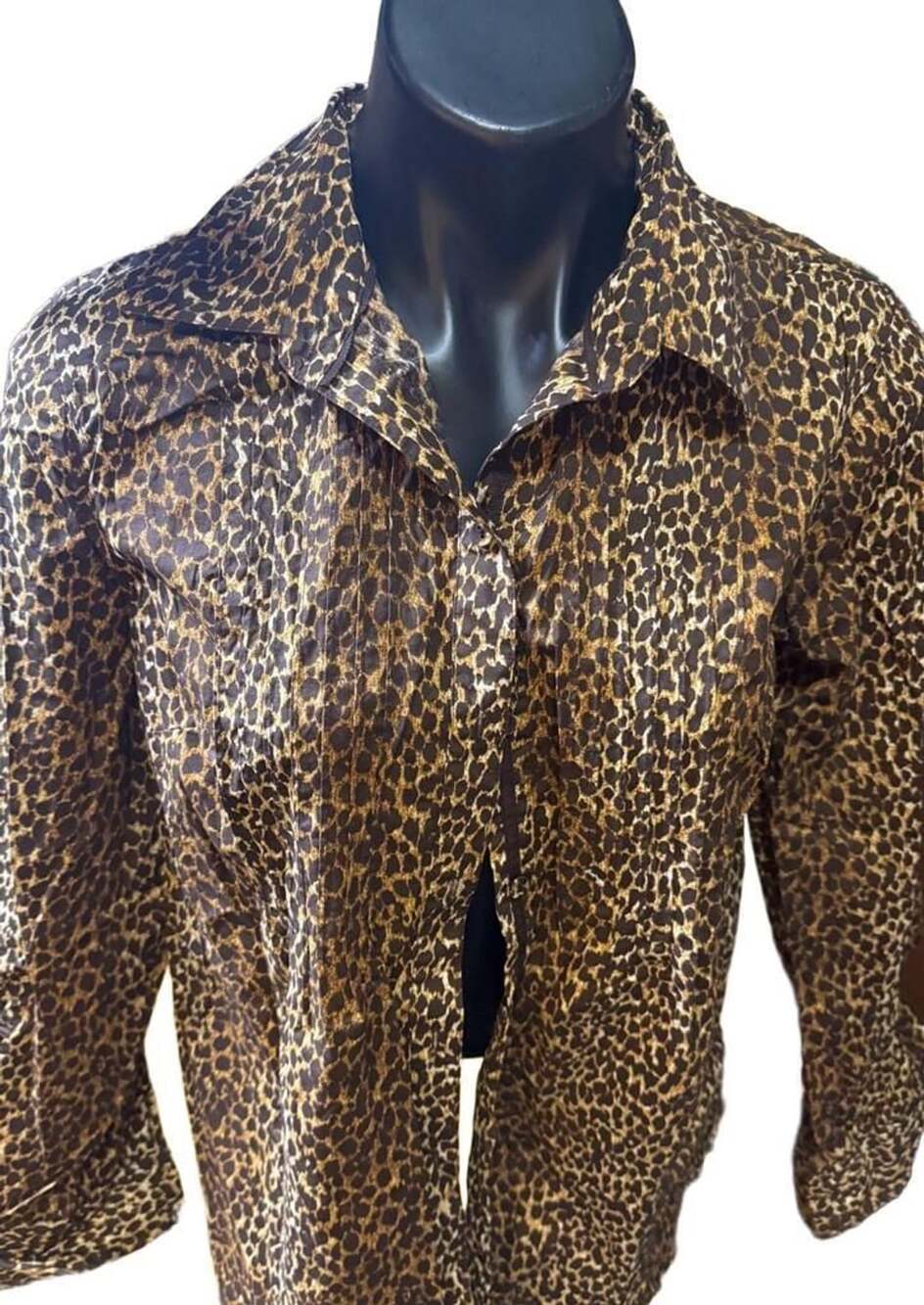 Charter Club Petite Animal Print Button Front Blouse Shirt 12P